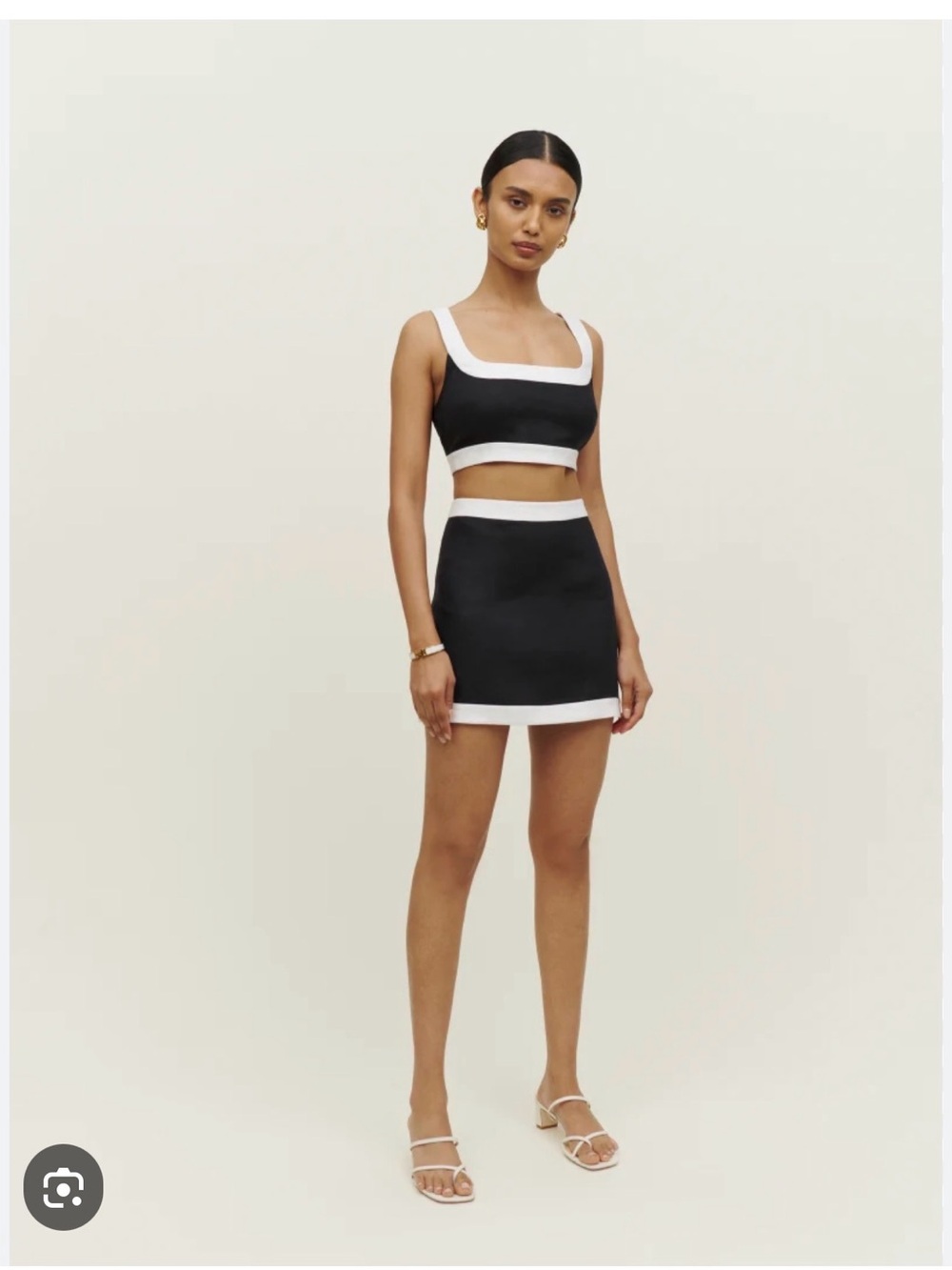 Reformation Black and White Trim Crop Top + Mini Skirt Set